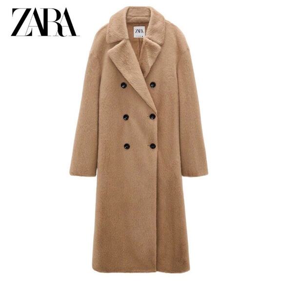 ZARA Light Brown Beige Faux Fur Long Coat Trench Blogger Favorite | Large - Picture 16 of 16